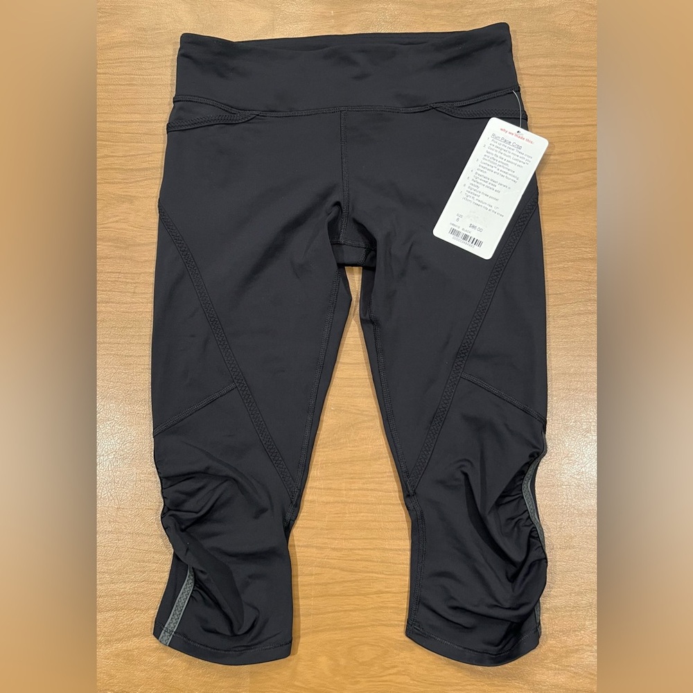 Lululemon Athletica Black Run Pace Crop Leggings, size 6 NWT